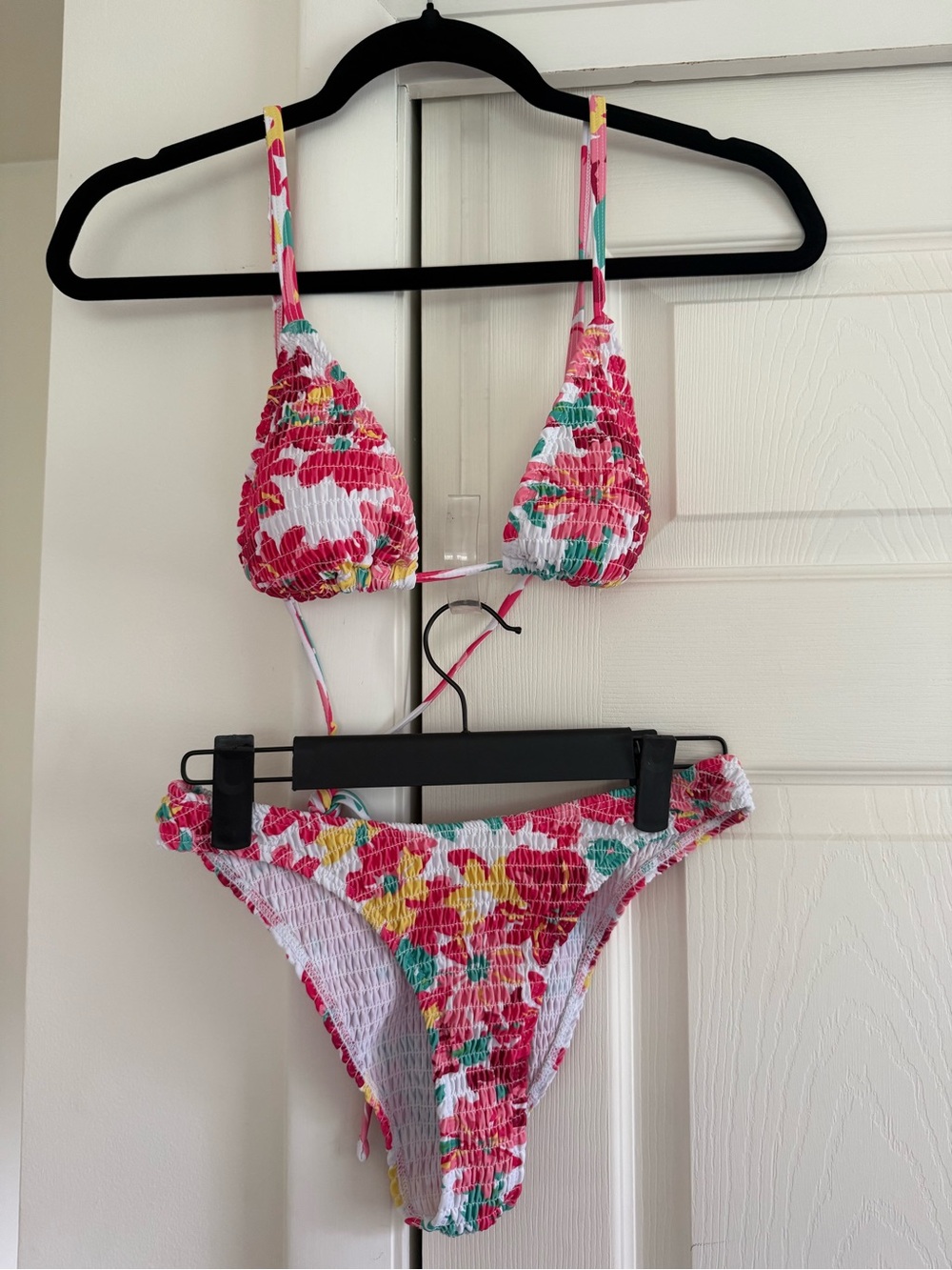 Floral Bikini Set Small Pink Tropical Triangle Swimsuit Scrunch Y2K